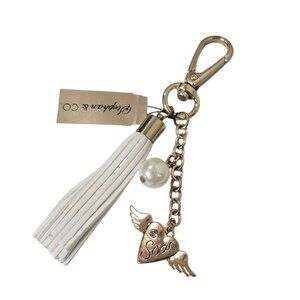 Stephan & Co Gold Tone Beige Heart Soar Tassel Key Chain NWT